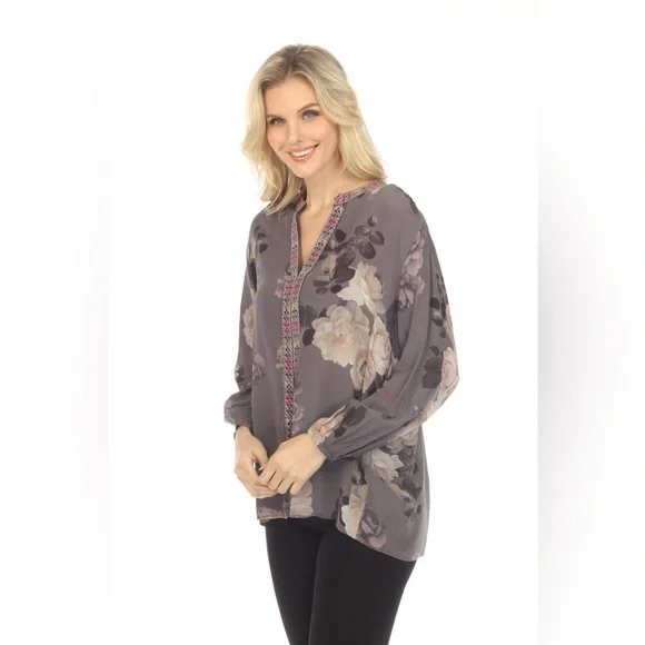 Johnny Was Workshop Paris Effortless Silk Floral Blouse
